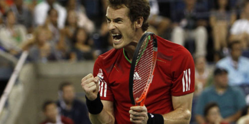 Andy Murray (GBR)[4] reacts as he plays against Rafael Nadal (ESP)[2] during a men’s singles semifinals match on day 13 of the 2011 US Open.