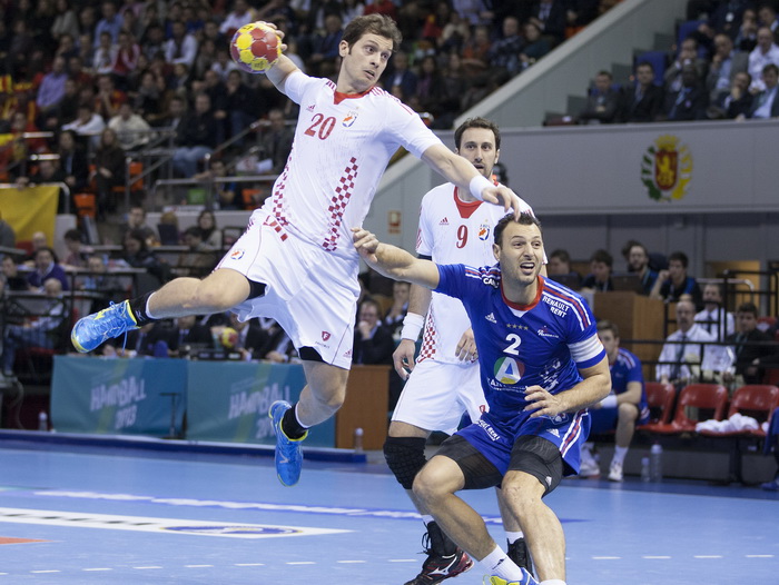 Zaragoza, Spanjolska, 230113.
Gradska dvorana Principe Felipe.
Svjetsko prvenstvo u rukometu za muskarce Spanjolska 2013.
Utakmica cetvrtfinala izmedju reprezentacija Hrvatske i Francuske.
Na fotografiji: Damir Bicanic.
Foto: Ante Cizmic / CROPIX