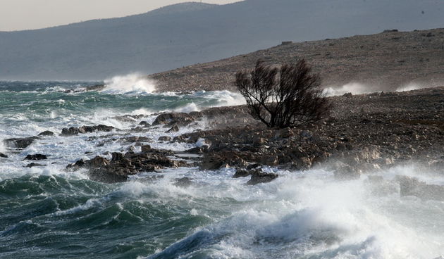 Zadar, 250113.
Zbog olujnog vjetra za sav promet zatvorene su: autocesta A1 izmedju cvorova Sveti Rok i Posedarje, drzavna cesta D54 Maslenica – Zaton Obrovacki, Jadranska magistrala (D8) od Senja do Svete Marije Magdalene i Paski most. 
Na fotografiji: d