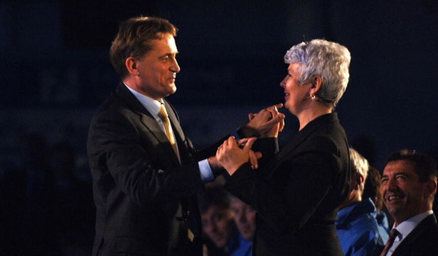 Zadar, 221209.
Povodom predsjednicke kampanje Andrije Hebranga odrzan je veliki skup u dvorani Jazine. Osim Andrije Hebranga sudjelovala je i premijerka Jadranka Kosor, ministar Bozidar Kalmeta, ministar Darko Milinovic i mnogi drugi.
Na  fotografiji : Ja