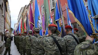 21.01.2014., Zadar – Mimohod postrojbi sudionica operacije akcija Maslenica s ratnim zastavama, uz pratnju orkestra Oruzanih snaga RH. Photo: Filip Brala/PIXSELL 21.01.2014., Zadar – Mimohod postrojbi sudionica operacije akcija Maslenica s ratnim zastavama, uz pratnju orkestra Oruzanih snaga RH. Photo: Filip Brala/PIXSELL