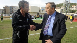 Sibenik ,050510.
Stadion Subicevac.
Druga utakmica finala Kupa RH NK Sibenik NK Hajduk (Split).
Na fotografiji: treneri Branko Karacic i Stanko Poklepovic prije utakmice.
Foto: Niksa Stipanicev / CROPIX