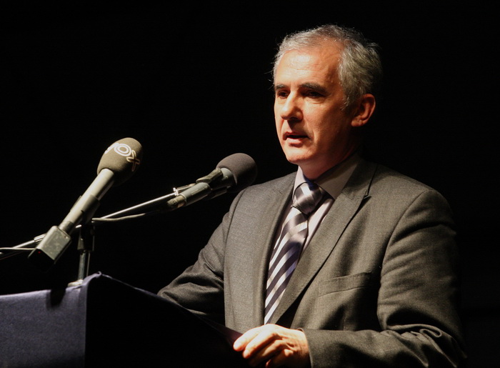 Zadar, 19032011.
Sportska dorana u Benkovcu.
Obiljezavanje 21. obljetnice HDZ-a u Benkovcu.
Na slici: zupan Zadarske zupanije Stipe Zrilic za govornicom
Foto: Vladimir Ivanov / CROPIX