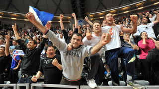 Zadar, 260513.
Dvorana Kresimira Cosica. 
3. polufinalna utakmica prvenstva Hrvatske izmedju KK Zadar i KK Cedevita.
Na fotografiji: navijaci.
Foto: Luka Gerlanc / CROPIX