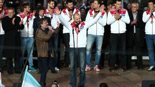 Brončani kauboji svečano dočekani na Trgu bana Josipa Jelačića. Foto: Goran Stanzl/PIXSELL