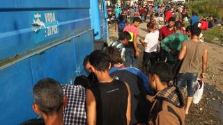 Tovarnik: Iscrpljenim izbjeglicama koji čekaju vlak volonteri Crvenog križa pružaju svekoliku pomoć. Photo: Zeljko Lukunic/PIXSELL Tovarnik: Iscrpljenim izbjeglicama koji čekaju vlak volonteri Crvenog križa pružaju svekoliku pomoć. Photo: Zeljko Lukunic/PIXSELL