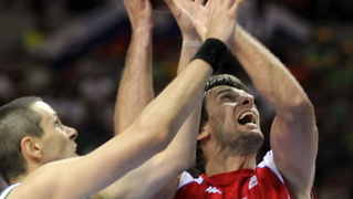 Katowice, 180909.
Dvorana Sport Arena Spodek.
Europsko prvenstvo u kosarci u Poljskoj, cetvrtfinale izmedju Slovenije i Hrvatske.
Na slici: Sandro Nicevic.
Foto: Drago Sopta  / CROPIX