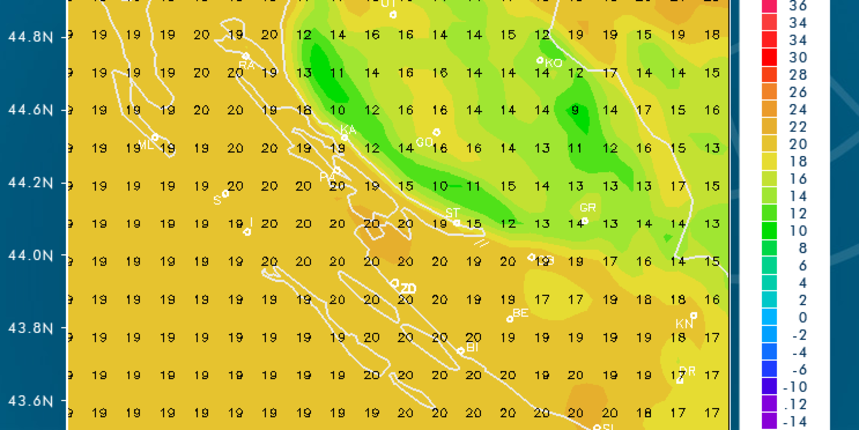 Očekivane temperature u subotu sredinom dana Očekivane temperature u subotu sredinom dana