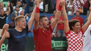 Slavlje hrvatskih tenisača nakon pobjede nad SAD-om Slavlje hrvatskih tenisača nakon pobjede nad SAD-om