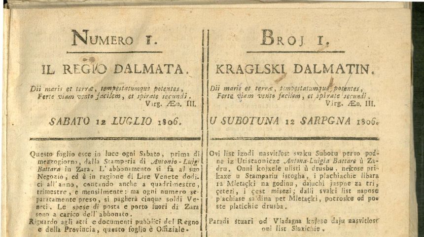 Na današnji dan 12. srpnja 1806. godine izašle prve novine na hrvatskom jeziku Kraglski Dalmatin