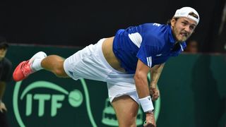 Polufinale Davis Cupa, Hrvatska – Francuska, 2. meč, Marin Čilić – Lucas Pouille. Photo: Hrvoje Jelavić/PIXSELL Polufinale Davis Cupa, Hrvatska – Francuska, 2. meč, Marin Čilić – Lucas Pouille. Photo: Hrvoje Jelavić/PIXSELL