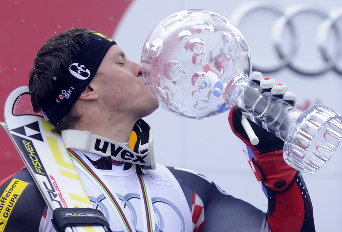 Lenzerheide, 190311.
Zavrsnica Svjetskog skijaskog kupa u skijanju u svicarskom mjestu Lenzerheide, Ivica Kostelic kao najbolji skijas u ukupnom poretku osvajac velikog kristalnog globusa. 
Na slici: Ivica Kostelic.
Foto: Drago Sopta / CROPIX