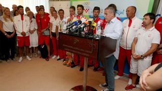 Hrvatski olimpijci svečano dočekani na Plesu. Sandra Perković, Šime Fantela, Igor Marenić, Tonči Stipanović. Photo: Dalibor Urukalovic/PIXSELL Hrvatski olimpijci svečano dočekani na Plesu. Sandra Perković, Šime Fantela, Igor Marenić, Tonči Stipanović. Photo: Dalibor Urukalovic/PIXSELL