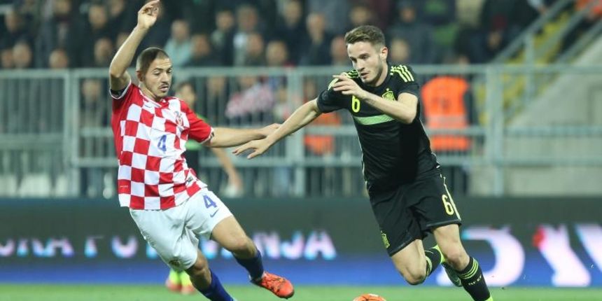 17.11.2015., stadion Rujevica, Rijeka – Kvalifikacijska utakmica za U-21 Europsko prvenstvo, skupina 6, 5. kolo, Hrvatska – Spanjolska. Josip Radosevic, Jesus Vallejo. Photo: Nel Pavletic/PIXSELL 17.11.2015., stadion Rujevica, Rijeka – Kvalifikacijska utakmica za U-21 Europsko prvenstvo, skupina 6, 5. kolo, Hrvatska – Spanjolska. Josip Radosevic, Jesus Vallejo. Photo: Nel Pavletic/PIXSELL