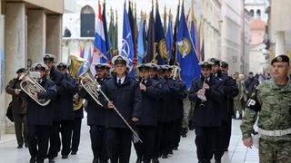 21.01.2014., Zadar – Mimohod postrojbi sudionica operacije akcija Maslenica s ratnim zastavama, uz pratnju orkestra Oruzanih snaga RH. Photo: Filip Brala/PIXSELL 21.01.2014., Zadar – Mimohod postrojbi sudionica operacije akcija Maslenica s ratnim zastavama, uz pratnju orkestra Oruzanih snaga RH. Photo: Filip Brala/PIXSELL