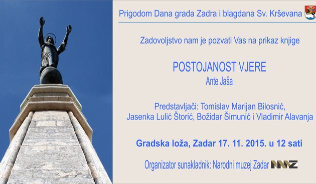 Predstavljanje knjige Ante Jaše “Postojanost vjere” 17. studenog u Gradskoj loži