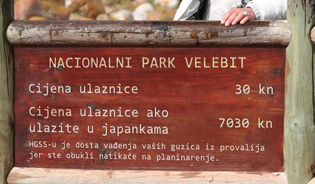 Cjenik ulaza u NP Velebit. Ilustracija: S. Marekovich