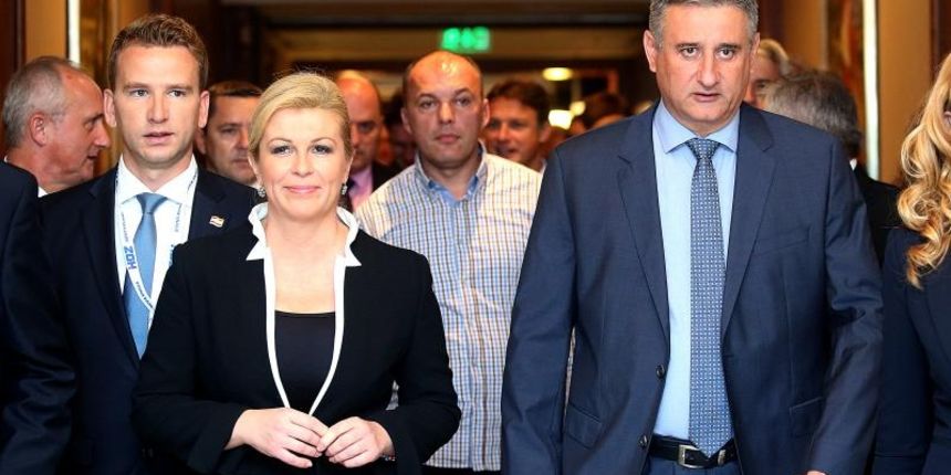 Zagreb – 13. Opcem saboru Mladezi HDZ-a koji se odrzao u hotelu Westin prisustvovali su predsjednik HDZ-a Tomislav Karamarko i kandidatkinja HDZ na predstojecim predsjednickim izborima Kolinda Grabar Kitarovic. Photo: Goran Stanzl/PIXSELL