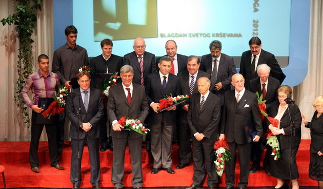 Zadar, 241112. 
Obiljezavanje Dana grada Zadra i dolazak generala Ante Gotovine pocasnog gradjanina grada Zadra. General Gotovina u Kazalistu u kojem je odrzana svecana sjednica gradskog vijeca. 
Na fotografiji: na svecanoj sjednici grada Zadra Kalmeta je