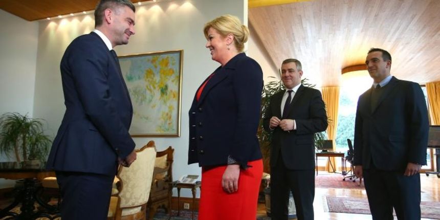 Konzultacije s celnicima parlamentarnih stranak kod predsjednice Kolinde Grabar-Kitarovic. Predsjednik IDS- Boris Miletic, Kolinda Grabar Kitarovic. Photo: Sanjin Strukic/PIXSELL