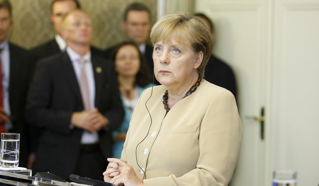 Zagreb, 220811.
Markov trg.
Banski dvori.
Na poziv predsjednice Vlade Republike Hrvatske Jadranke Kosor, danas je  u posjet Hrvatskoj dosla kancelarka Savezne Republike Njemacke Angela Merkel.
Na slici: Press konferencija.
Foto: Goran Mehkek / Cropix