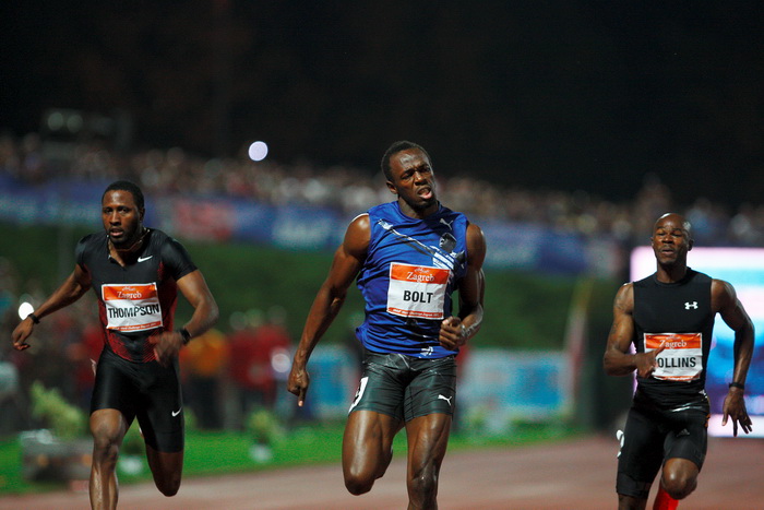 Zagreb, 130911.
IAAF World Challenge Zagreb 2011, 
61. memorijal Borisa Hanzekovica na atletskom stadionu Mladost na Savi.
Na slici: Usain Bolt pobjednik na 100 m.
Foto: Goran Mehkek / CROPIX