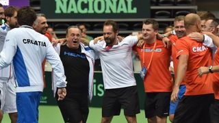 Davis Cup: Fešta nakon pobjede Marina Čilića nad Richardom Gasquetom i osiguranog plasmana u finale Davis Cupa. Photo: Hrvoje Jelavić/PIXSELL