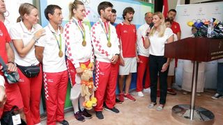 Hrvatski olimpijci svečano dočekani na Plesu. Sandra Perković, Šime Fantela, Igor Marenić, Tonči Stipanović. Photo: Luak Sanzl/PPIXSELL Hrvatski olimpijci svečano dočekani na Plesu. Sandra Perković, Šime Fantela, Igor Marenić, Tonči Stipanović. Photo: Luak Sanzl/PPIXSELL