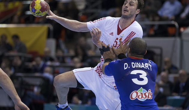 Zaragoza, Spanjolska, 230113.
Gradska dvorana Principe Felipe.
Svjetsko prvenstvo u rukometu za muskarce Spanjolska 2013.
Utakmica cetvrtfinala izmedju reprezentacija Hrvatske i Francuske.
Na fotografiji: Domagoj Duvnjak.
Foto: Ante Cizmic / CROPIX