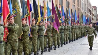 Svecanim postrojavanjem i mimohodom kroz grad postrojbi sudionica obiljezena je 22. obljetnica vojno-redarstvene akcije Maslenica. Photo: Dino Stanin/PIXSELL Svecanim postrojavanjem i mimohodom kroz grad postrojbi sudionica obiljezena je 22. obljetnica vojno-redarstvene akcije Maslenica. Photo: Dino Stanin/PIXSELL
