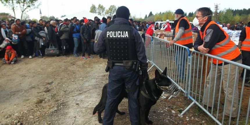 Brezice, Slovenija – Oko 2000 izbjeglica u koloni hoda od mjesta Rigonce prema kampu u Brezicama u pratnji Slovenske policije, Foto: Zeljko Lukunic/PIXSELL Brezice, Slovenija – Oko 2000 izbjeglica u koloni hoda od mjesta Rigonce prema kampu u Brezicama u pratnji Slovenske policije, Foto: Zeljko Lukunic/PIXSELL