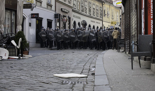 Zadarski branitelji na prosvjedu u Zagrebu 26. veljace 2011, Foto: Leo Banic