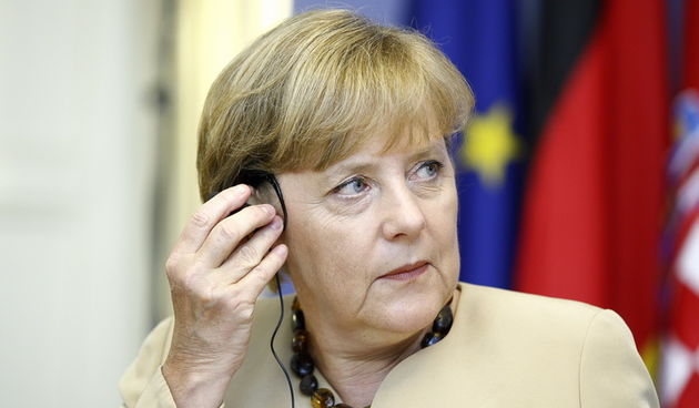 Zagreb, 220811.
Markov trg.
Banski dvori.
Na poziv predsjednice Vlade Republike Hrvatske Jadranke Kosor, danas je  u posjet Hrvatskoj dosla kancelarka Savezne Republike Njemacke Angela Merkel.
Na slici: Press konferencija.
Foto: Goran Mehkek / Cropix