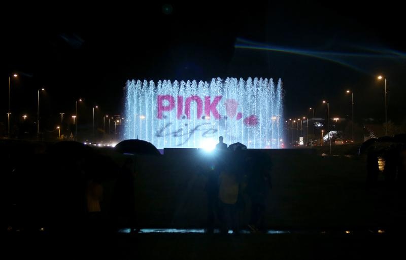 Zagreb: Fontane osvjetljene ružicastom bojom kao podrška oboljelima od rak. Photo: Igor Kralj/PIXSELL Zagreb: Fontane osvjetljene ružicastom bojom kao podrška oboljelima od rak. Photo: Igor Kralj/PIXSELL