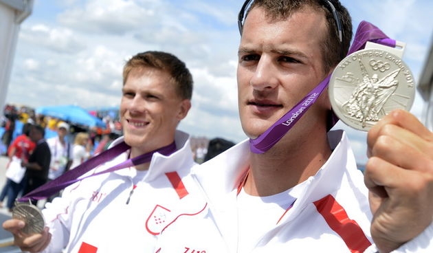 London, 030812.
Jezero Eton Dorney.
Hrvatski veslacki cetverac na parice David Sain, Damir Martin i braca Martin i Valent Sinkovic u finalnoj utrci osvojili srebrnu medalju  na Olimpijskim Igrama u Londonu.
Foto: Drago Sopta / CROPIX
