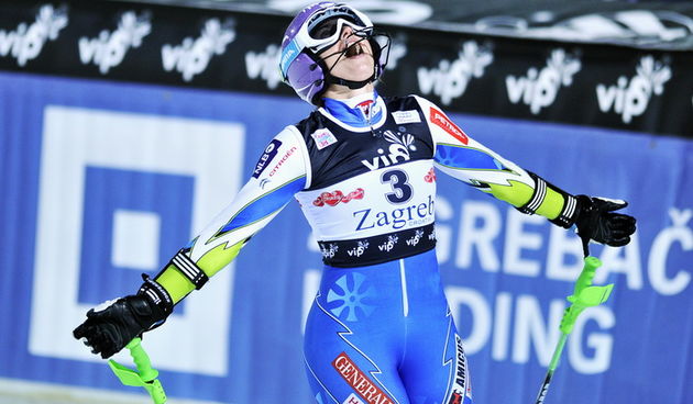 Zagreb, 030112.
Sljeme – Vip Snow Queen Trophy 2012.
Slalomska utrka FIS Svjetskog kupa na Sljemenu za zene.
Na slici: drugoplasirana Tina Maze.
Foto: Boris Kovacev / CROPIX