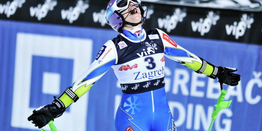 Zagreb, 030112.
Sljeme – Vip Snow Queen Trophy 2012.
Slalomska utrka FIS Svjetskog kupa na Sljemenu za zene.
Na slici: drugoplasirana Tina Maze.
Foto: Boris Kovacev / CROPIX