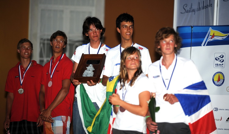 Zadar, 160711.
ISAF svjetsko juniorsko prvenstvo
Zadar 2011, 07.-15. srpanj 2011.
Zatvaranje jedrlicarskog prvenstva i podjela medalja i pehara najboljim momcadima.
Na slici: pobjednici u klasi SL16
1st IT – Veronica Fanciulli,
2nd THA – Siripon Kaewduan Zadar, 160711.
ISAF svjetsko juniorsko prvenstvo
Zadar 2011, 07.-15. srpanj 2011.
Zatvaranje jedrlicarskog prvenstva i podjela medalja i pehara najboljim momcadima.
Na slici: pobjednici u klasi SL16
1st IT – Veronica Fanciulli,
2nd THA – Siripon Kaewduan