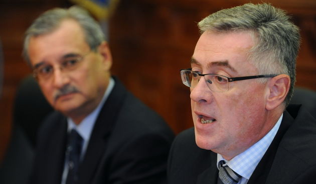 Zadar, 201010.
Branko Hrvatin predsjednik Vrhovnog suda RH  posjetio je Zupanijski sud u Zadru. 
Na fotografiji: Antun Klismanic predsjednik Zupanijskog suda u Zadru i Branko Hrvatin.
Foto: Andrija Lucic / CROPIX