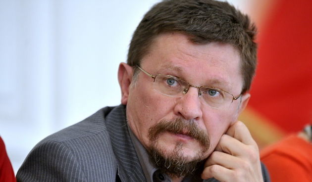 Zagreb, 230413. 
Najava sindikalnih akcija u organizaciji jedanaest sindikata javnih i drzavnih sluzbi. Niz akcija protiv politike Vladine stednje i rezanja placa u javnim i drzavnim sluzbama zapocet ce akcijom za Prvi svibanj.
Na fotografiji: Vilim Ribic