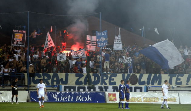 Zadar, 310711.  Igraliste Stanovi. Nogometna utakmica drugog kola 1. HNL,  NK Zadar – NK Hajduk.   Na slici: navijaci Tornado. Foto: Jure Miskovic / CROPIX