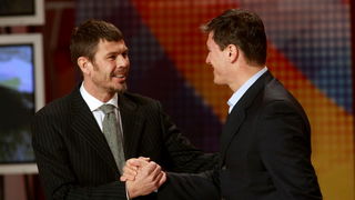 Zagreb, 261210.
HTV, studio Anton Marti, Prisavlje BB.
59. izbor sportasa 2010. godine u organizacij Sportskih novosti.
Na fotografiji: Zvonimir Boban i Ivica kostelic.
Foto: Ronald Gorsic / CROPIX