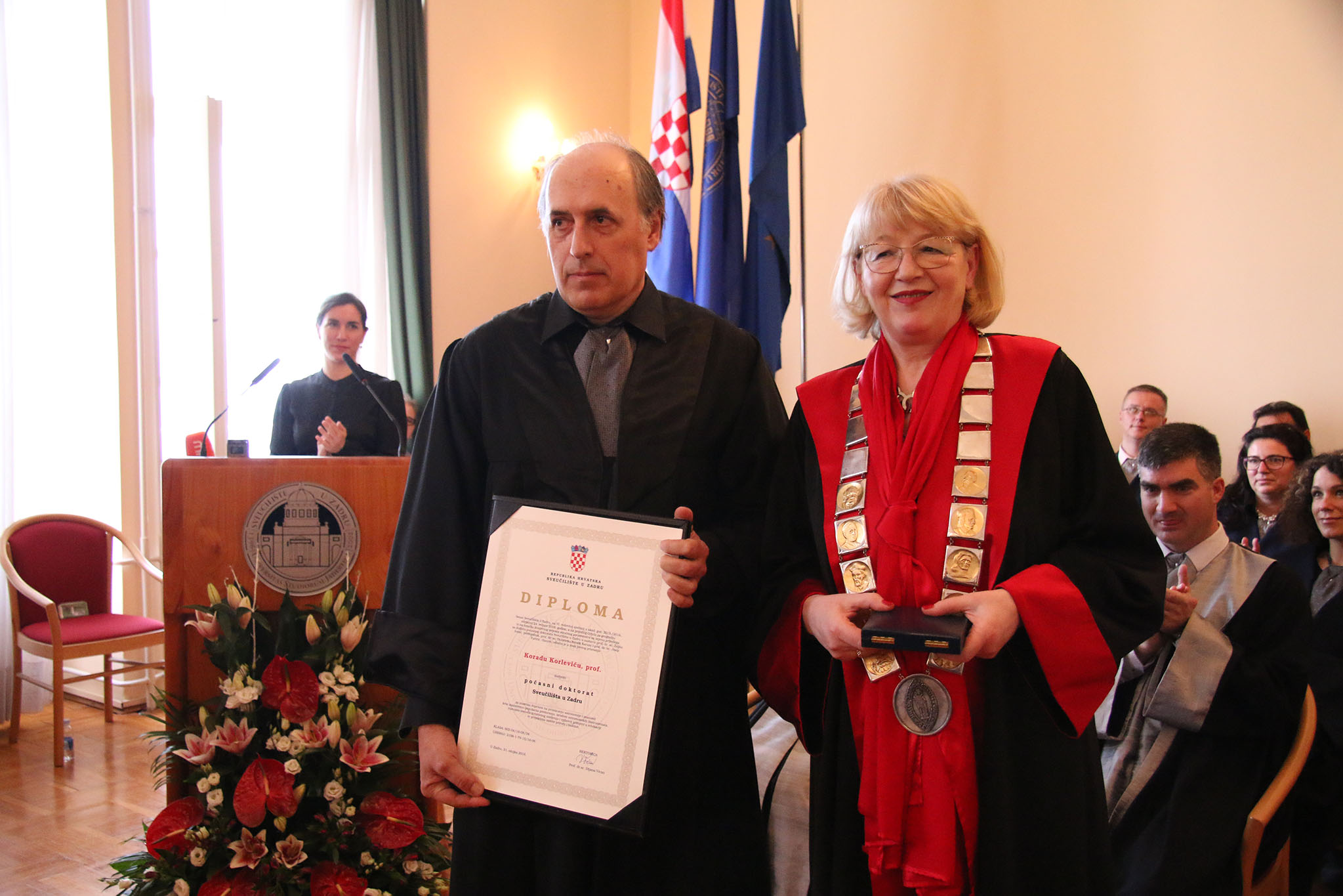 Korado Korlević i Dijana Vican. Svečana dodjela priznanja na Sveučilištu u Zadru