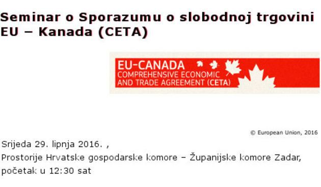 Seminar o Sporazumu o slobodnoj trgovini EU – Kanada (CETA)