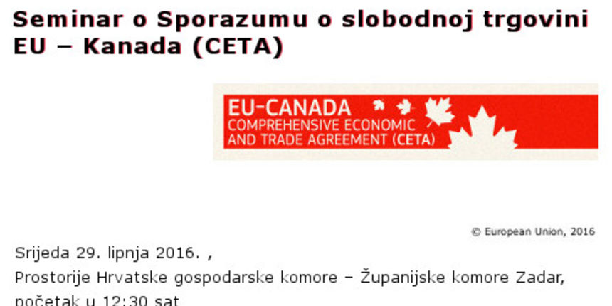 Seminar o Sporazumu o slobodnoj trgovini EU – Kanada (CETA)