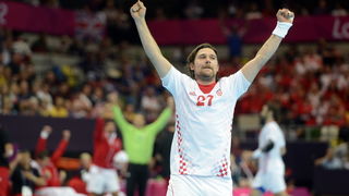 London, 310712.Dvorana Copper Box.Hrvatska muska rukometna reprezentacija igra utakmicu 2. kolo u skupini B protiv Srbije tokom Olimpijskih Igra u Londonu.Na fotografiji: Ivan Cupic slavi nakon gola.Foto: Drago Sopta / CROPIX