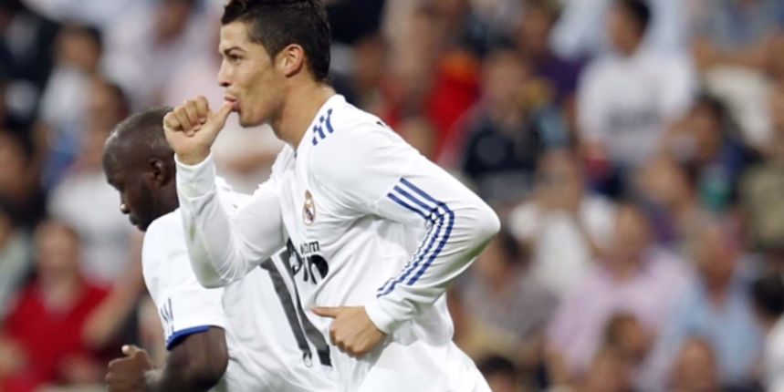 #5771752 Spanish league macth Real Madrid vs Espanyol (3-0), where Cristiano Ronaldo scored one goal from the penalty kick after too much games without success (exactly 48 days after last score). 

After goal, the striker sucked his thumb, meaning that th