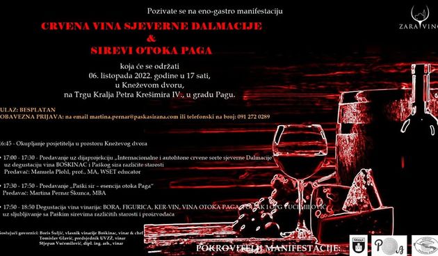 eno-gastro manifestacija Crvena vina Sjeverne Dalmacije i sirevi otoka Paga