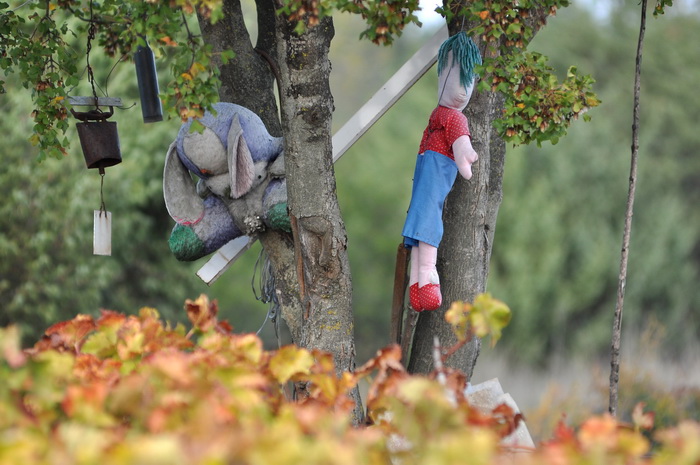 Zadar, 021111
Uz cestu koja vodi od Zadra prema Razancu moze se vidjeti jedan od sigurno najneobicnijih vinograda na svijetu. Umjesto uobicajenih strasila, vinograd cuvaju ogromni plisani medvjedi , lutke, barbike i raznorazne druge igracke i predmeti.
Fo Zadar, 021111
Uz cestu koja vodi od Zadra prema Razancu moze se vidjeti jedan od sigurno najneobicnijih vinograda na svijetu. Umjesto uobicajenih strasila, vinograd cuvaju ogromni plisani medvjedi , lutke, barbike i raznorazne druge igracke i predmeti.
Fo