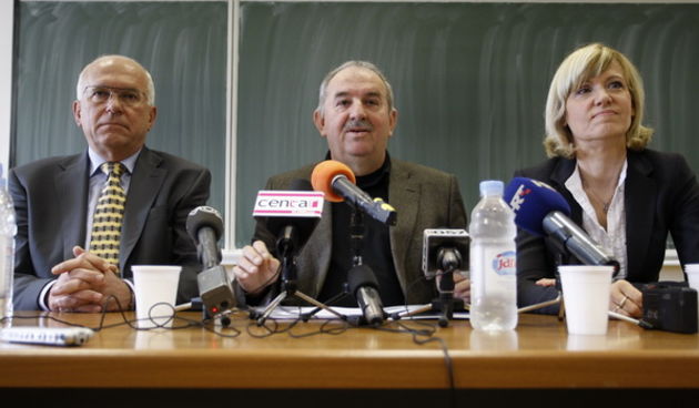 Kandidati za gradonacenika Zvonimir Vrančić i Ingrid Antičević Marinović, moderator Nedjeljko Jusup,  Foto: Jure Miskovic / CROPIX